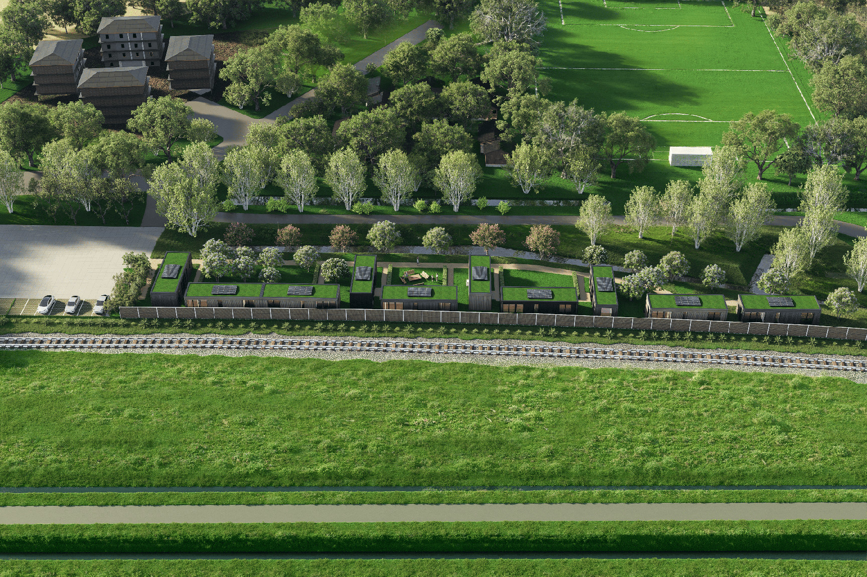 Impressie van de Plexatwoningen in Zwammerdam vanuit de lucht