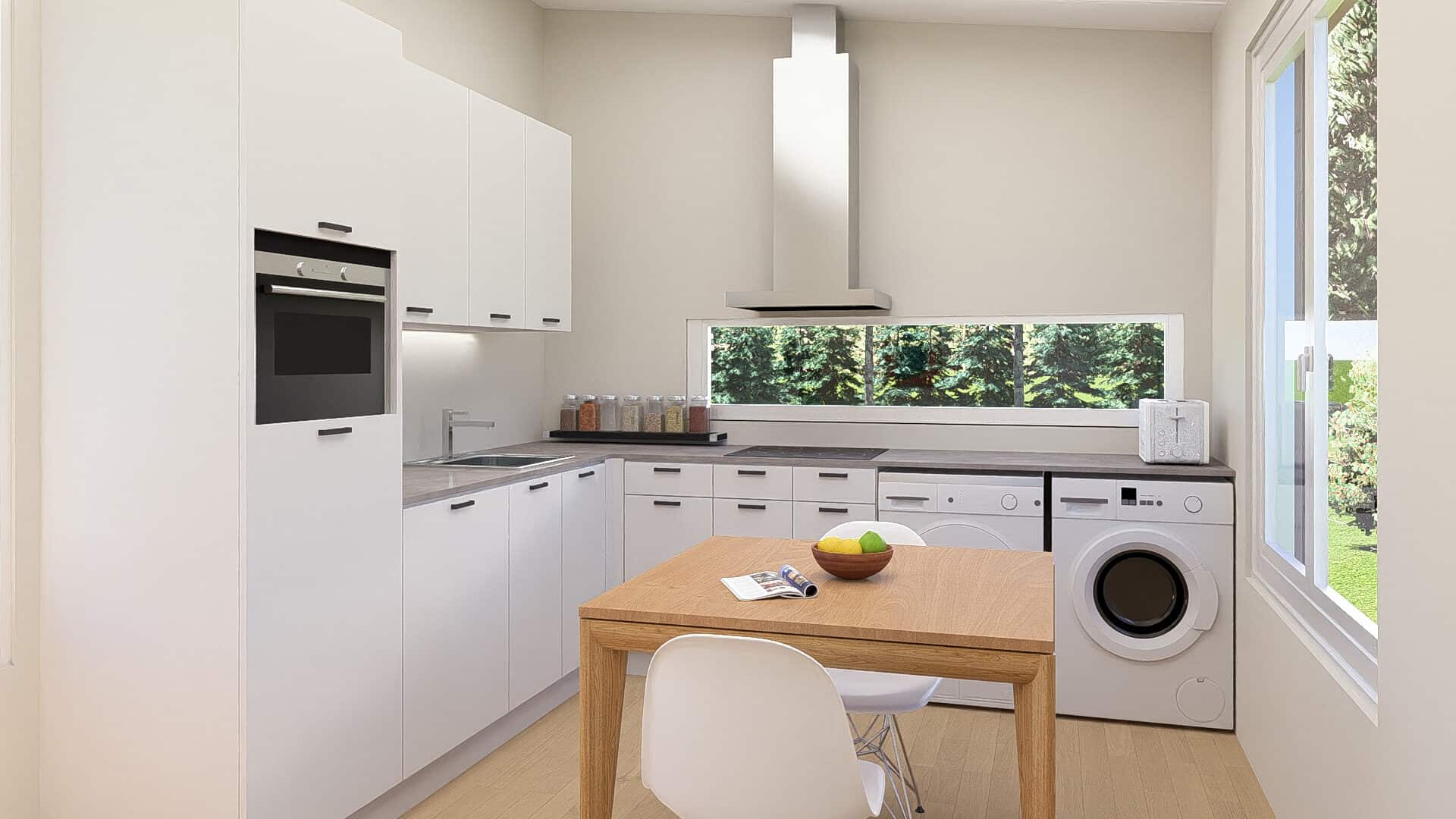 30 sqm 28 pantry cupboards in white colour and the countertop in concrete colour b