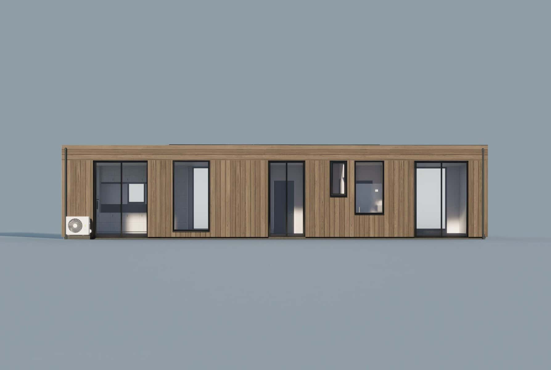 luxury 75 sqm flat roof natural ebony thermowood back