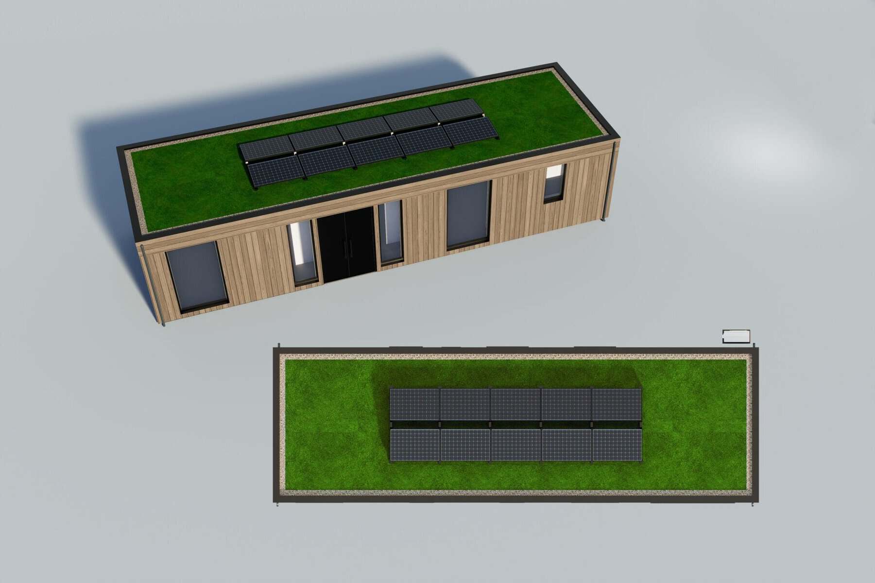 luxury 75 sqm flat roof natural ebony thermowood top with solar panel
