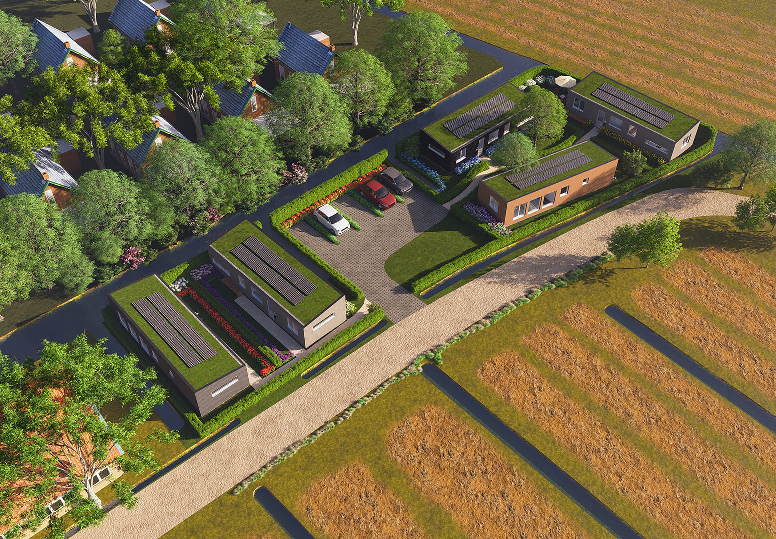 Impressie van de Plexatwoningen in Rijswijk vanuit de lucht